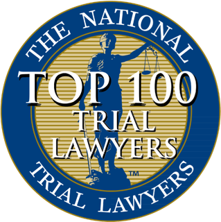National Trial Lawyers Top 100 badge with Lady Justice symbol