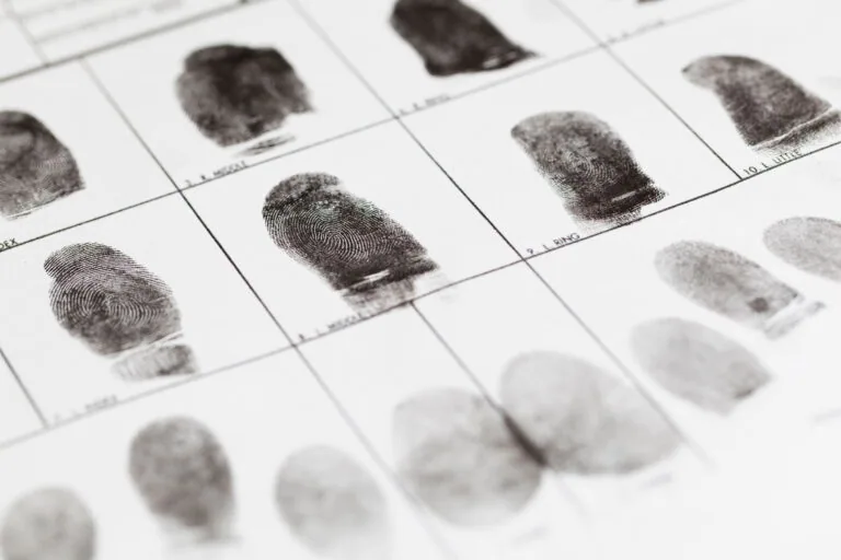 Fingerprint samples on a white sheet for identification purposes.